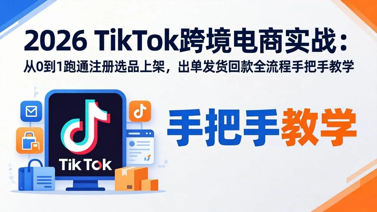 （17850期）2026TikTok跨境电商实战：从0到1跑通注册选品上架，出单发货回款全流程手把手教学