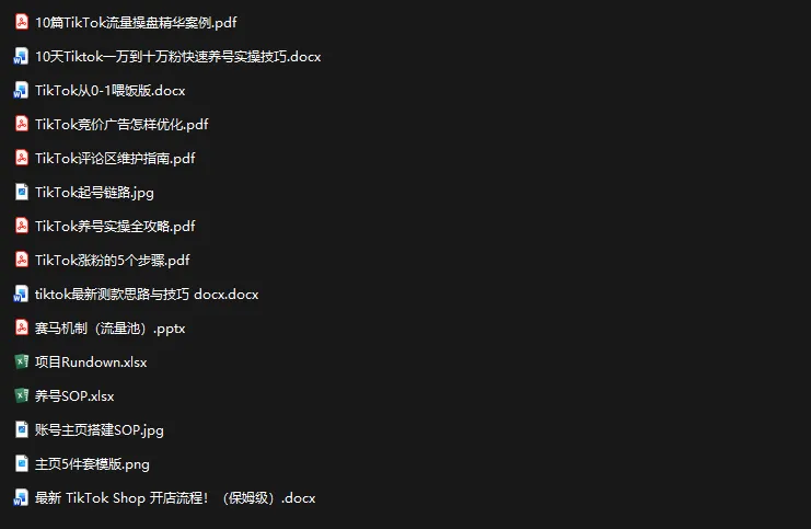 TikTok从0-1实操资料包：养号SOP+爆款公式+投流手册