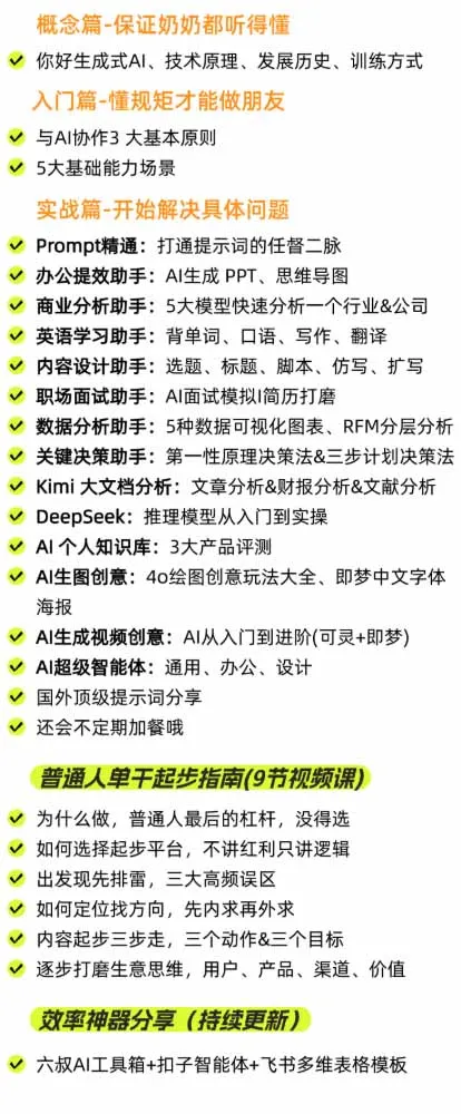 AI私教实战课-更新8月：从提示词、智能体到内容生产与流量获客，系统打造AI时代超级个体核心能力