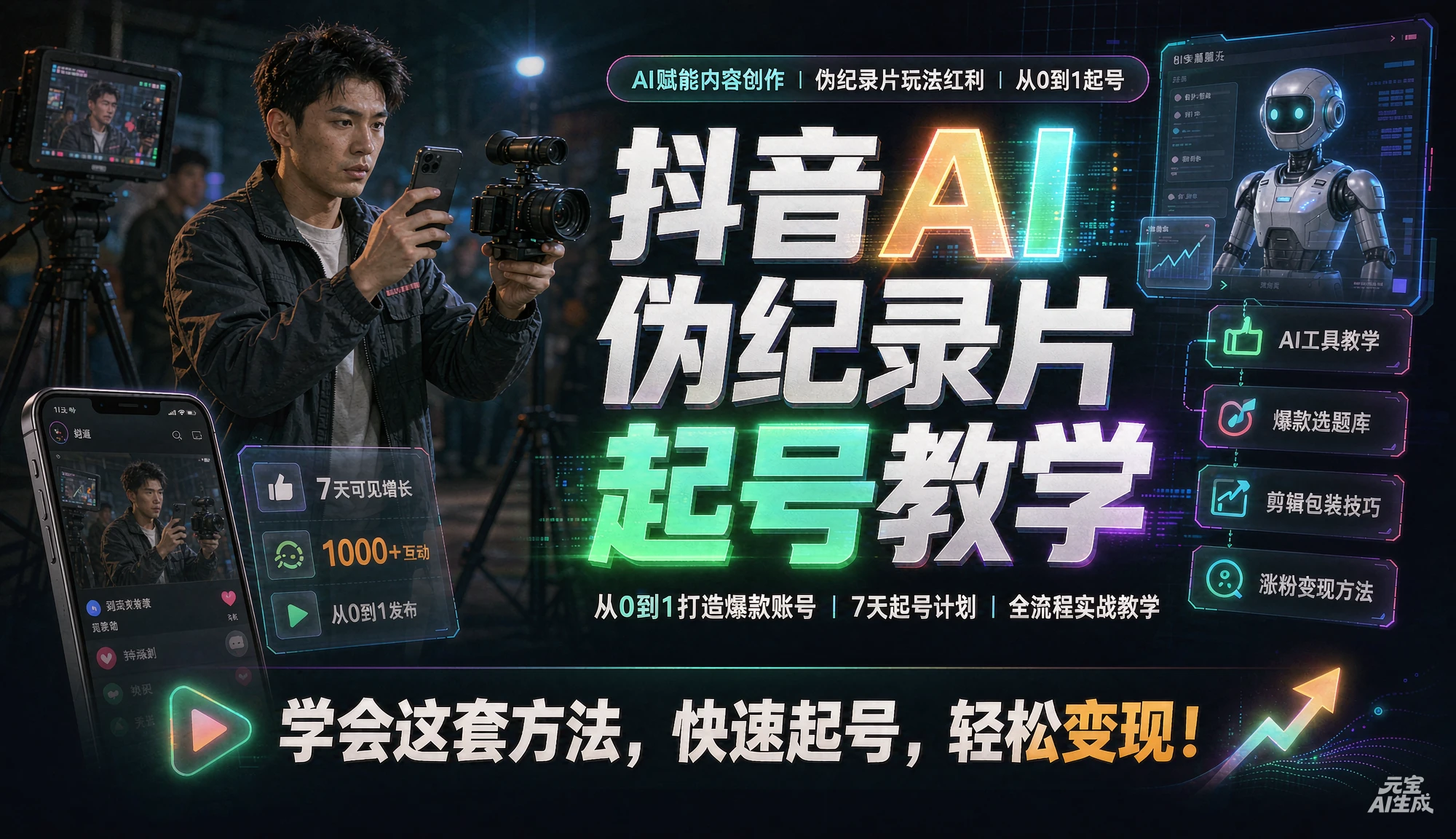 抖音AI伪记录片起号教学，从0到1打造爆款账号|7天起号计划|全流程实战教学