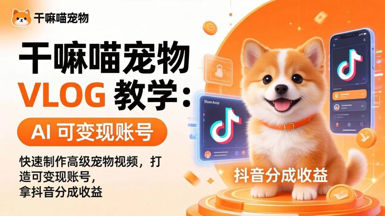 (17888期)干嘛喵宠物 VLOG 教学:AI 快速制作高级宠物视频,打造可变现账号,拿抖音分成收益