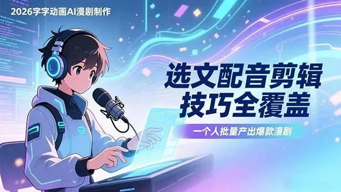 【精】2026字字动画AI漫剧制作-1期，选文配音剪辑技巧全覆盖，一个人就能批量产出爆款漫剧