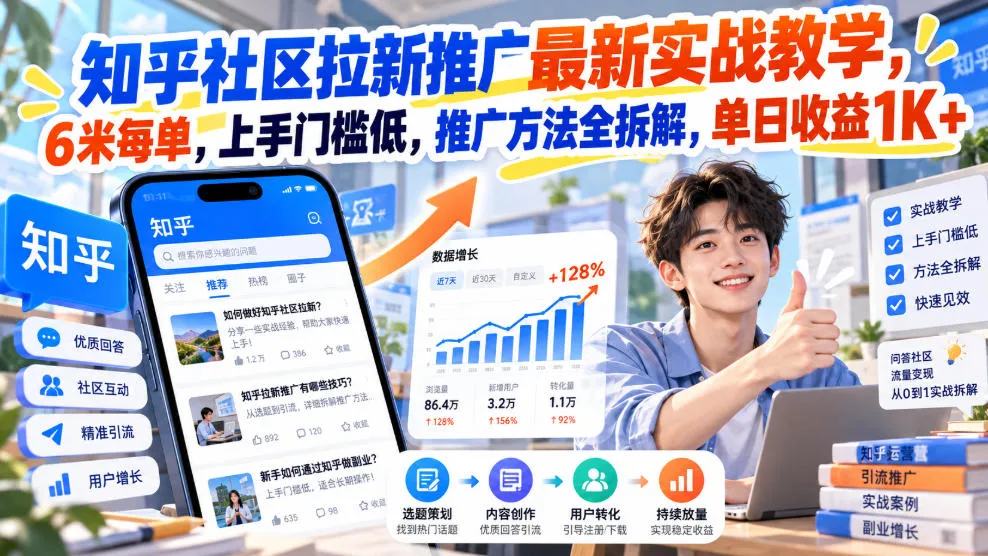 知乎社区拉新推广最新实战教学,6米每单,上手门槛低,推广方法全拆解,单日收益1K+!(更新0930)