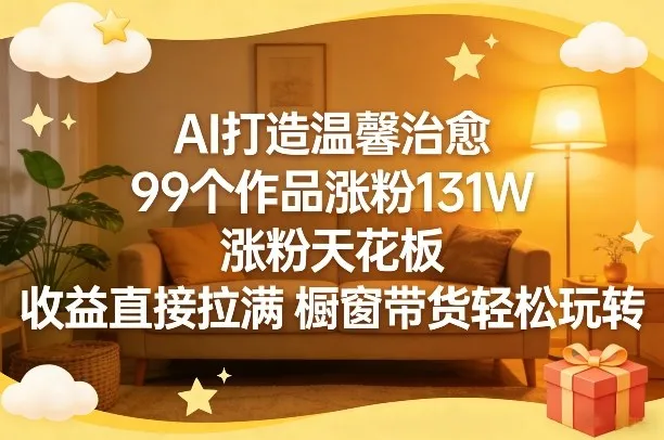 AI打造温馨治愈,99个作品涨粉131W,涨粉天花板,收益直接拉满,橱窗带货轻松玩转 AI打造温馨治愈,99个作品涨粉131W,涨粉天花板,收益直接拉满,橱窗带货轻松玩转