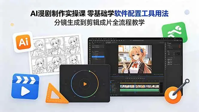 （18605期）AI漫剧制作实操课 零基础学软件配置工具用法 分镜生成到剪辑成片全流程教学