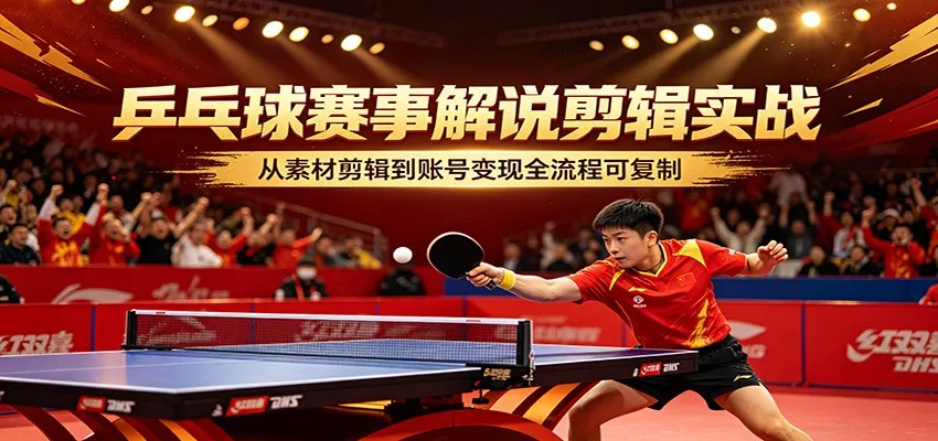 乒乓球赛事解说剪辑实战，从素材剪辑到账号变现全流程可复制