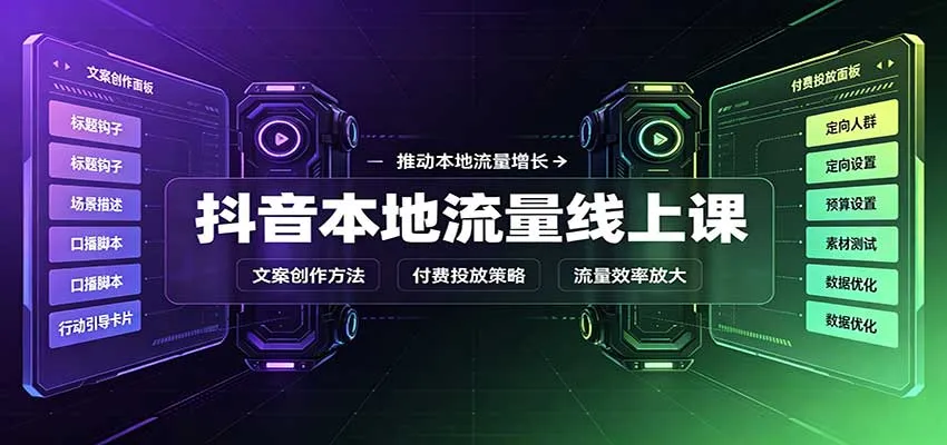 抖音本地流量线上课：账号搭建拍摄剪辑，文案创作与付费投放教学