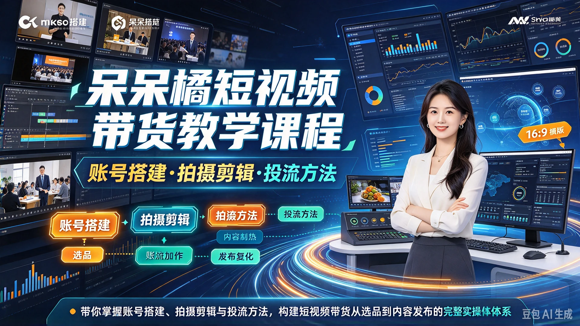 【精】呆呆橘短视频带货教学课程，带你掌握账号搭建、拍摄剪辑与投流方法，构建短视频带货从选品到内容发布的完整实操体系